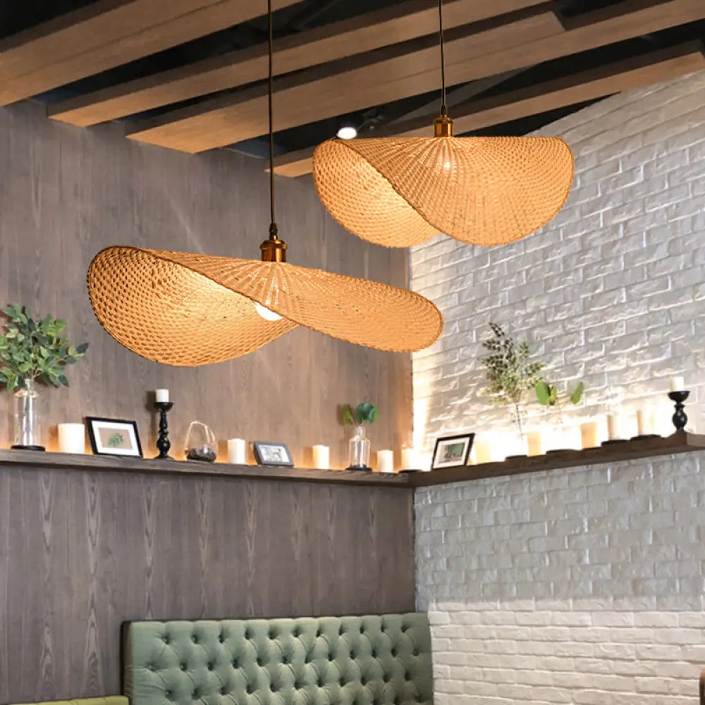 Bamboo Lotus Leaf Ceiling Light - Modern Single-Bulb Wood Pendant / 12