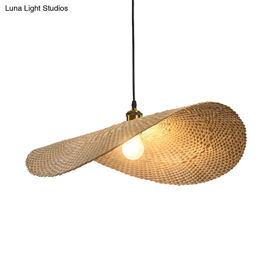 Bamboo Lotus Leaf Ceiling Light - Modern Single-Bulb Wood Pendant