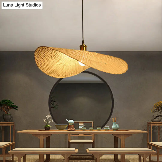 Bamboo Lotus Leaf Ceiling Light - Modern Single-Bulb Wood Pendant