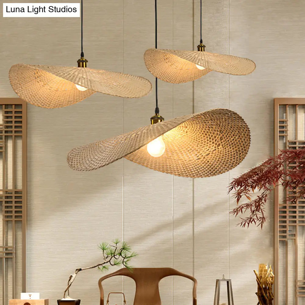 Bamboo Lotus Leaf Ceiling Light - Modern Single-Bulb Wood Pendant