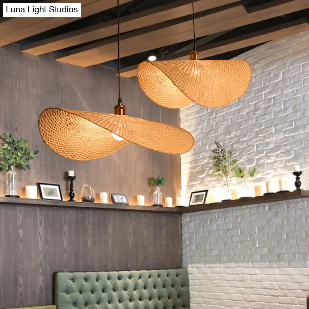 Bamboo Lotus Leaf Ceiling Light - Modern Single-Bulb Wood Pendant