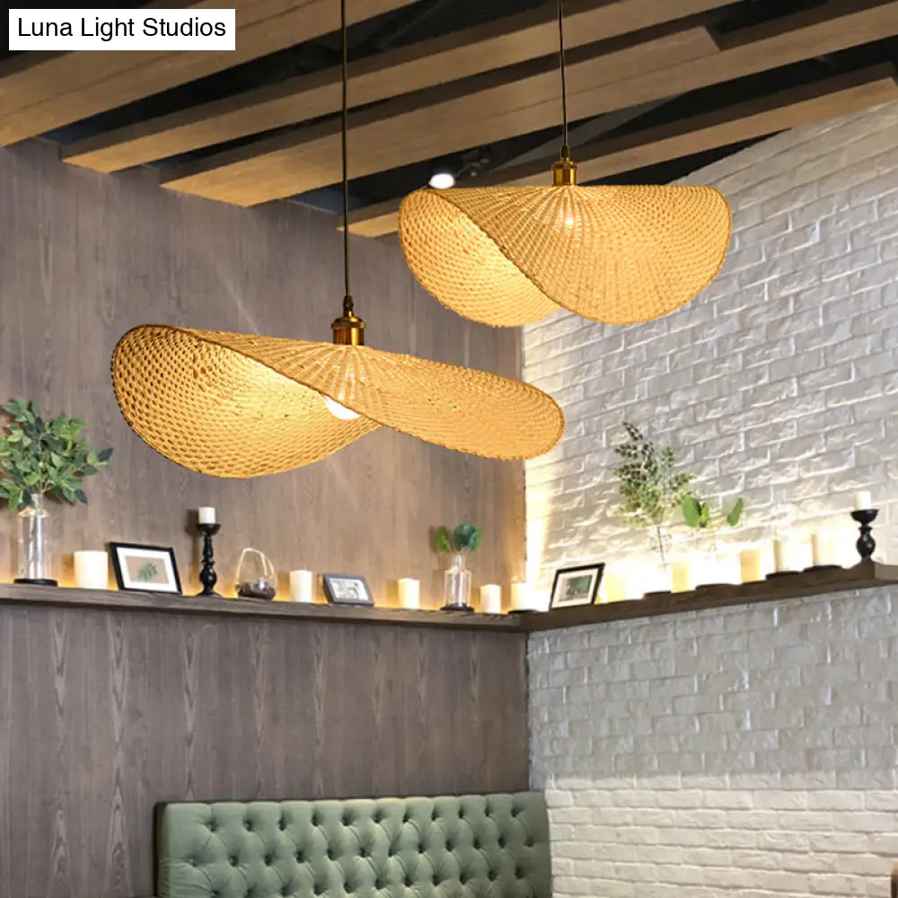 Bamboo Lotus Leaf Ceiling Light - Modern Single-Bulb Wood Pendant