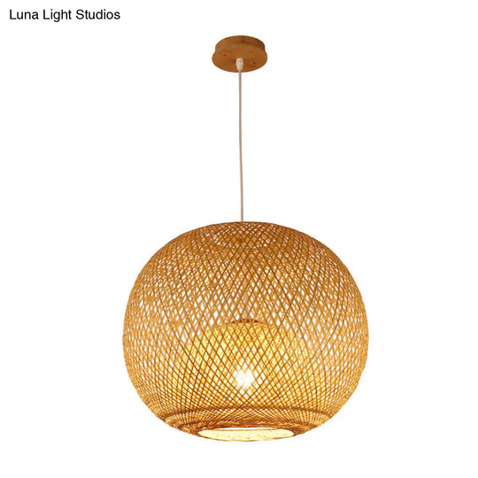 Bamboo Modern Pendant Light With Globe Shade For Dining Room - 14’/18’/21.5’ Sizes Available