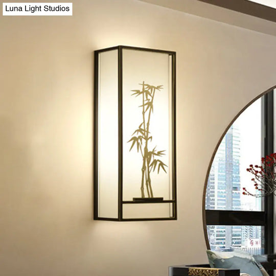 Bamboo Pattern 2-Light Wall Mount In Black & Gold For Tearooms