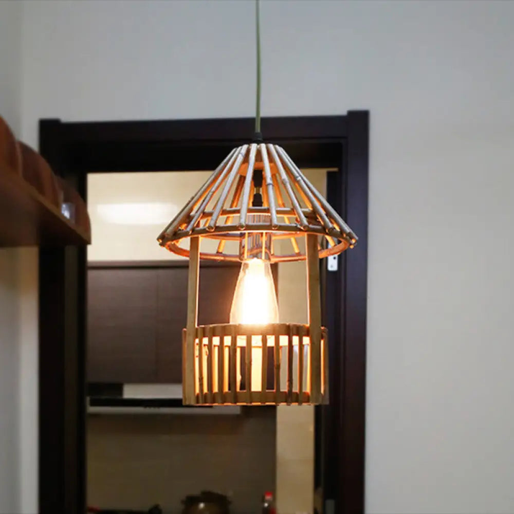 Bamboo Pavilion Pendant Light Kit For Dining Room Wood