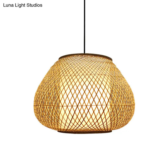 Bamboo Pear Pendant Light: Contemporary 1-Bulb Beige Suspension Fixture For Living Room