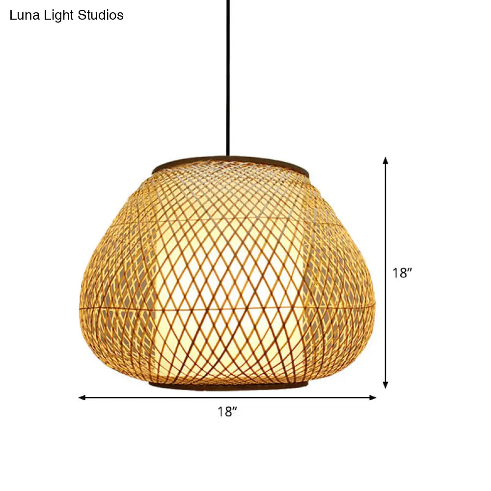 Bamboo Pear Pendant Light: Contemporary 1-Bulb Beige Suspension Fixture For Living Room