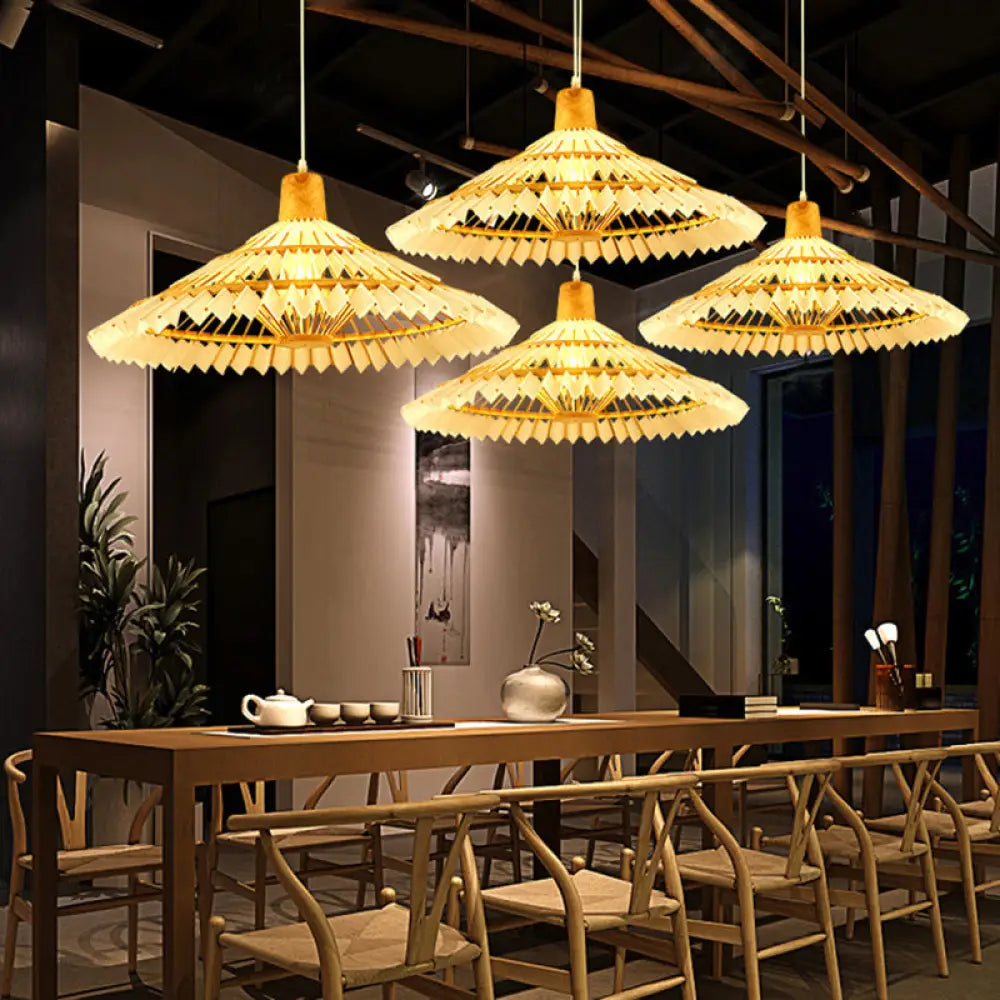 Bamboo Pendant Ceiling Light - Minimalist White Umbrella Shade Tea Room Suspension Lighting / 16