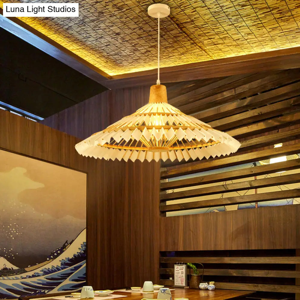 Bamboo Pendant Ceiling Light - Minimalist White Umbrella Shade Tea Room Suspension Lighting