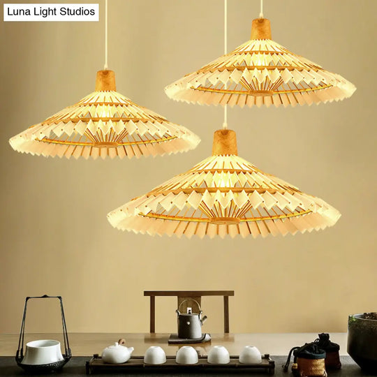 Bamboo Pendant Ceiling Light - Minimalist White Umbrella Shade Tea Room Suspension Lighting