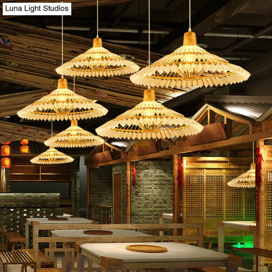 Bamboo Pendant Ceiling Light - Minimalist White Umbrella Shade Tea Room Suspension Lighting