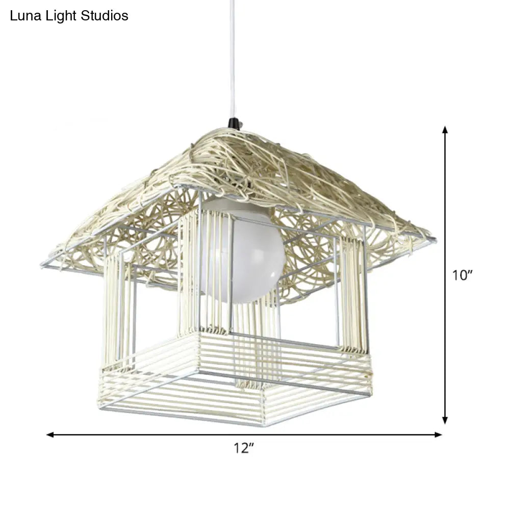 Bamboo Pendant Lamp - Chinese Style Hanging Ceiling Light For Teahouse With White Shade