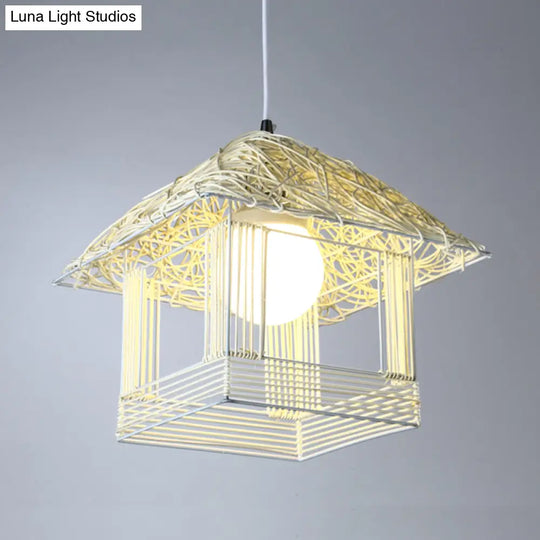 Bamboo Pendant Lamp - Chinese Style Hanging Ceiling Light For Teahouse With White Shade