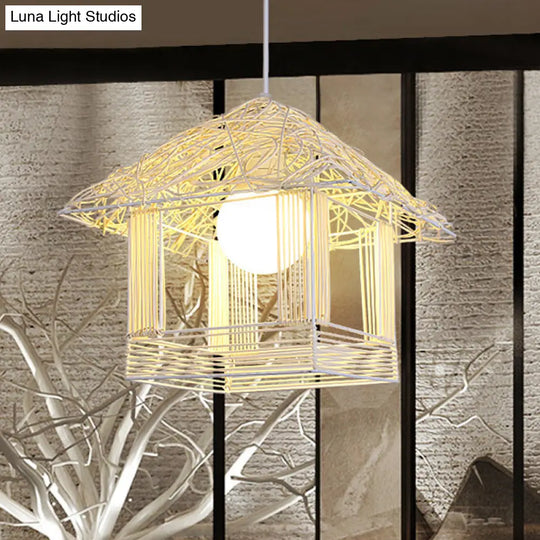 Bamboo Pendant Lamp - Chinese Style Hanging Ceiling Light For Teahouse With White Shade