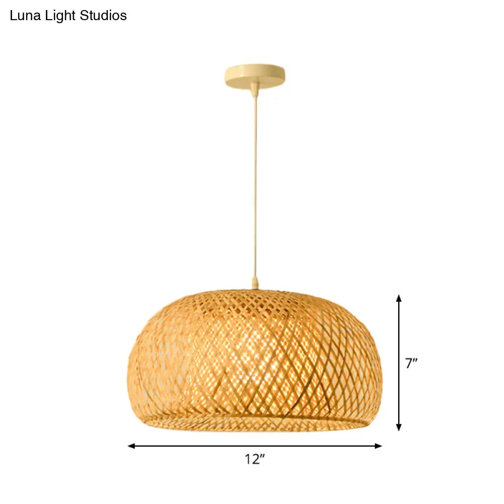 Bamboo Pendant Lamp For Restaurants - Asian Style Globular Twisted Shape In Beige