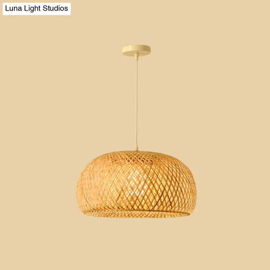 Bamboo Pendant Lamp For Restaurants - Asian Style Globular Twisted Shape In Beige