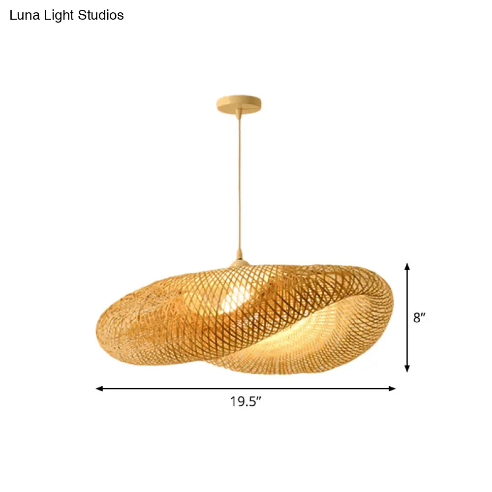 Bamboo Pendant Lamp For Restaurants - Asian Style Globular Twisted Shape In Beige