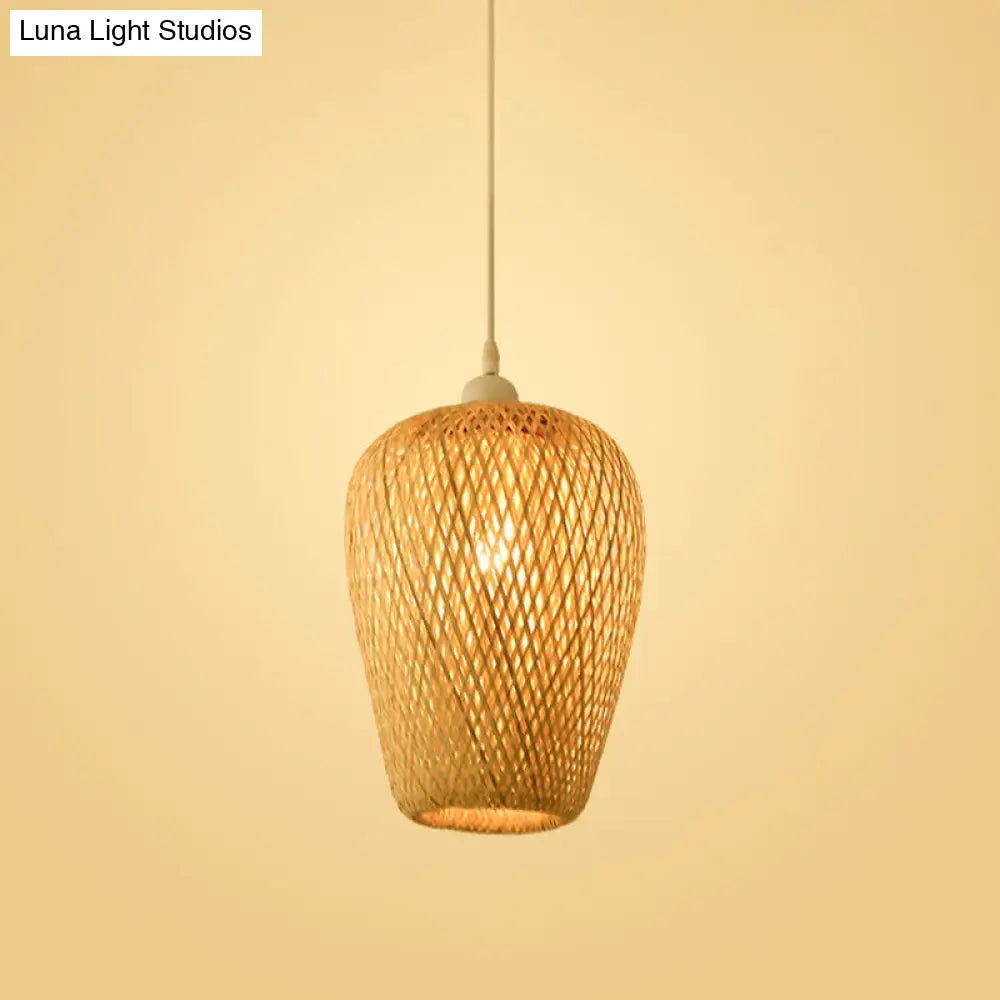 Modern Bamboo Pendant Lamp: Asian-Inspired Single-Head Lighting Fixture For Restaurants Twisted