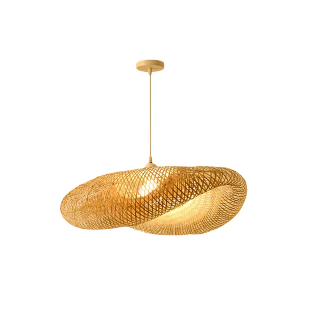 Bamboo Pendant Lamp For Restaurants - Asian Style Globular Twisted Shape In Beige / A