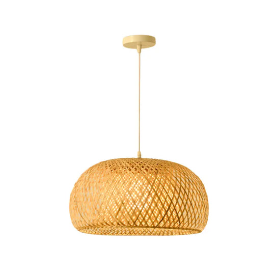 Bamboo Pendant Lamp For Restaurants - Asian Style Globular Twisted Shape In Beige / B