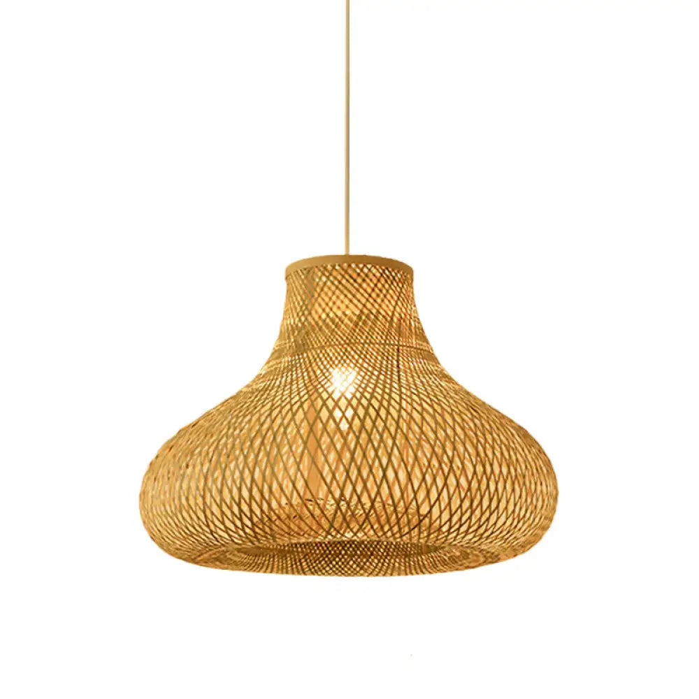 Bamboo Pendant Lamp For Restaurants - Asian Style Globular Twisted Shape In Beige / F