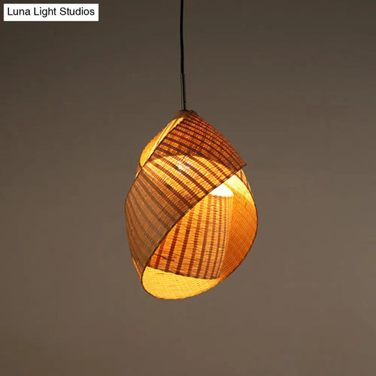 Bamboo Pendant Lamp With Flaxen Shade For Bedroom - Chinese Style