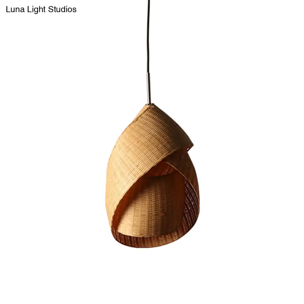 Bamboo Pendant Lamp With Flaxen Shade For Bedroom - Chinese Style