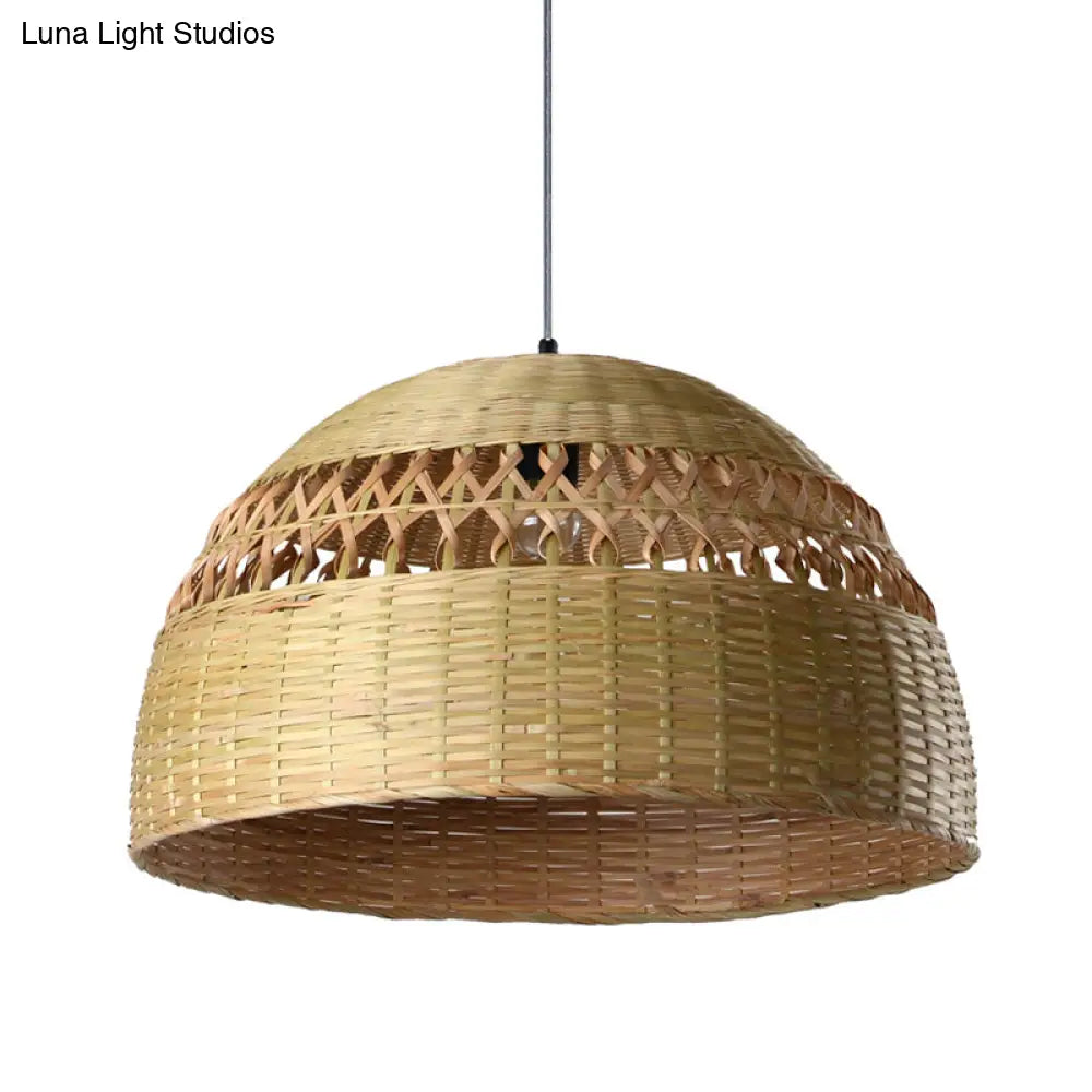 Bamboo Pendant Light - Chinese 1 Head Ceiling Lamp In Flaxen