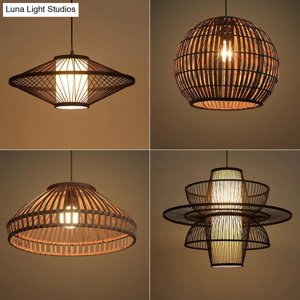 Bamboo Pendant Light: Chinese Style Coffee Cage Suspension 1-Light Fixture