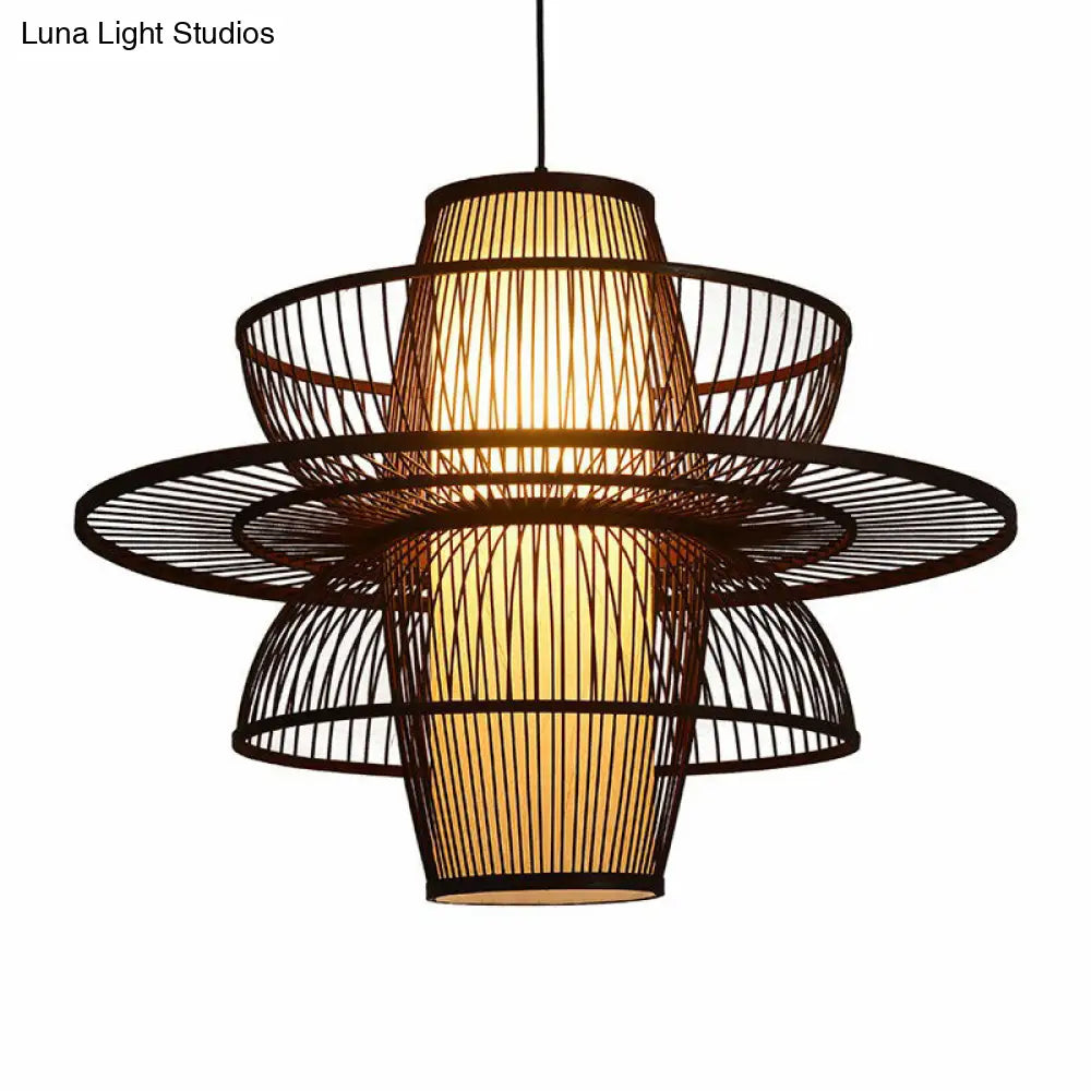 Bamboo Pendant Light - Chinese Style Suspension 1-Light Coffee Cage Fixture / Flower