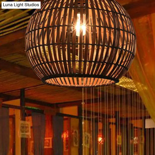 Bamboo Pendant Light - Chinese Style Suspension 1-Light Coffee Cage Fixture / Globe