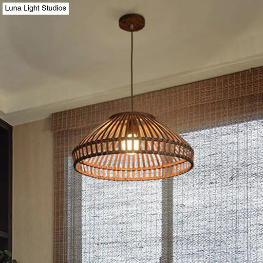 Bamboo Pendant Light - Chinese Style Suspension 1-Light Coffee Cage Fixture / Round