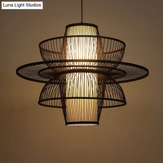 Bamboo Pendant Light - Chinese Style Suspension 1-Light Coffee Cage Fixture