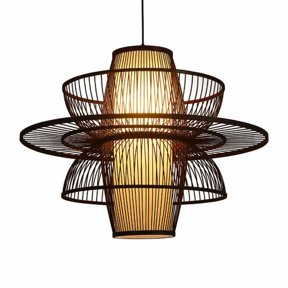 Bamboo Pendant Light: Chinese Style Coffee Cage Suspension 1-Light Fixture / Flower