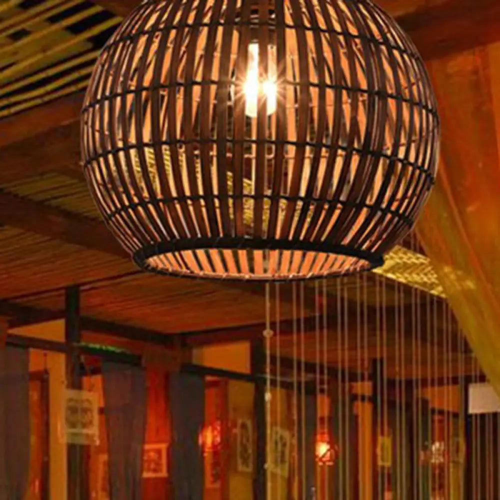 Bamboo Pendant Light: Chinese Style Coffee Cage Suspension 1-Light Fixture / Globe