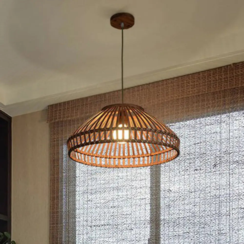 Bamboo Pendant Light: Chinese Style Coffee Cage Suspension 1-Light Fixture / Round