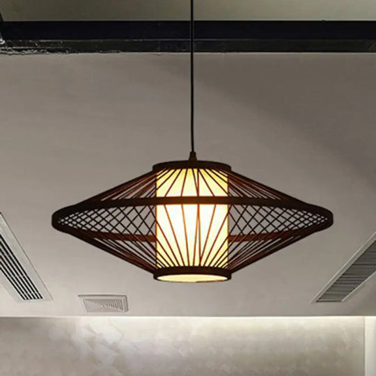 Bamboo Pendant Light: Chinese Style Coffee Cage Suspension 1-Light Fixture / Rugby