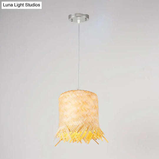 Asia Fringe Bamboo Pendant Light - 1 Kitchen Hanging Lamp In Beige