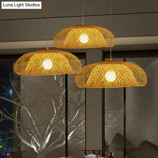 Bamboo Bowl Ceiling Pendant Light - Modern Style Hanging Lamp (16.5/20.5/24.5 Width) In Beige For