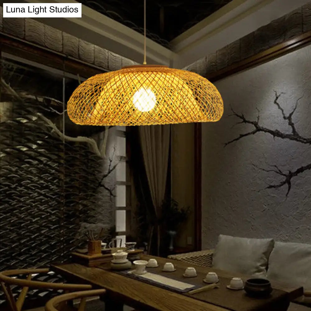 Bamboo Bowl Ceiling Pendant Light - Modern Style Hanging Lamp (16.5/20.5/24.5 Width) In Beige For