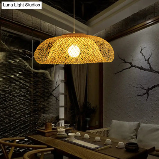 Bamboo Bowl Ceiling Pendant Light - Modern Style Hanging Lamp (16.5/20.5/24.5 Width) In Beige For