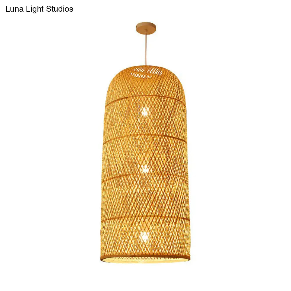 Bamboo Pendant Light Kit - Hand Woven Asian Design Beige Finish