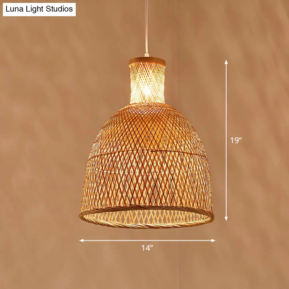 Bamboo Pendant Light Kit - Hand Woven Asian Design Beige Finish