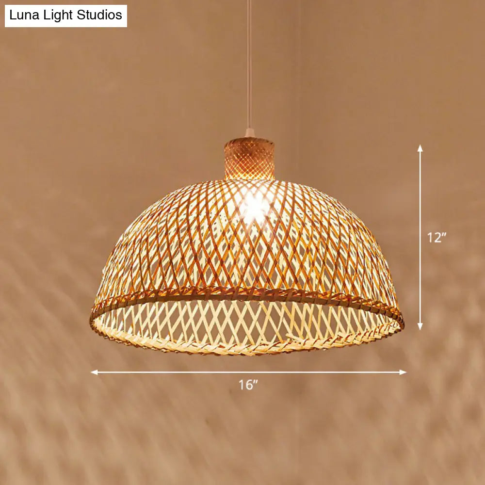 Bamboo Pendant Light Kit - Hand Woven Asian Design Beige Finish