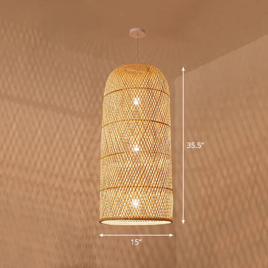 Bamboo Pendant Light Kit - Hand Woven Asian Design Beige Finish / A