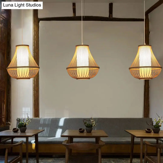 Bamboo Pendant Light: Stylish Pear-Shaped Suspension For Contemporary Restaurants