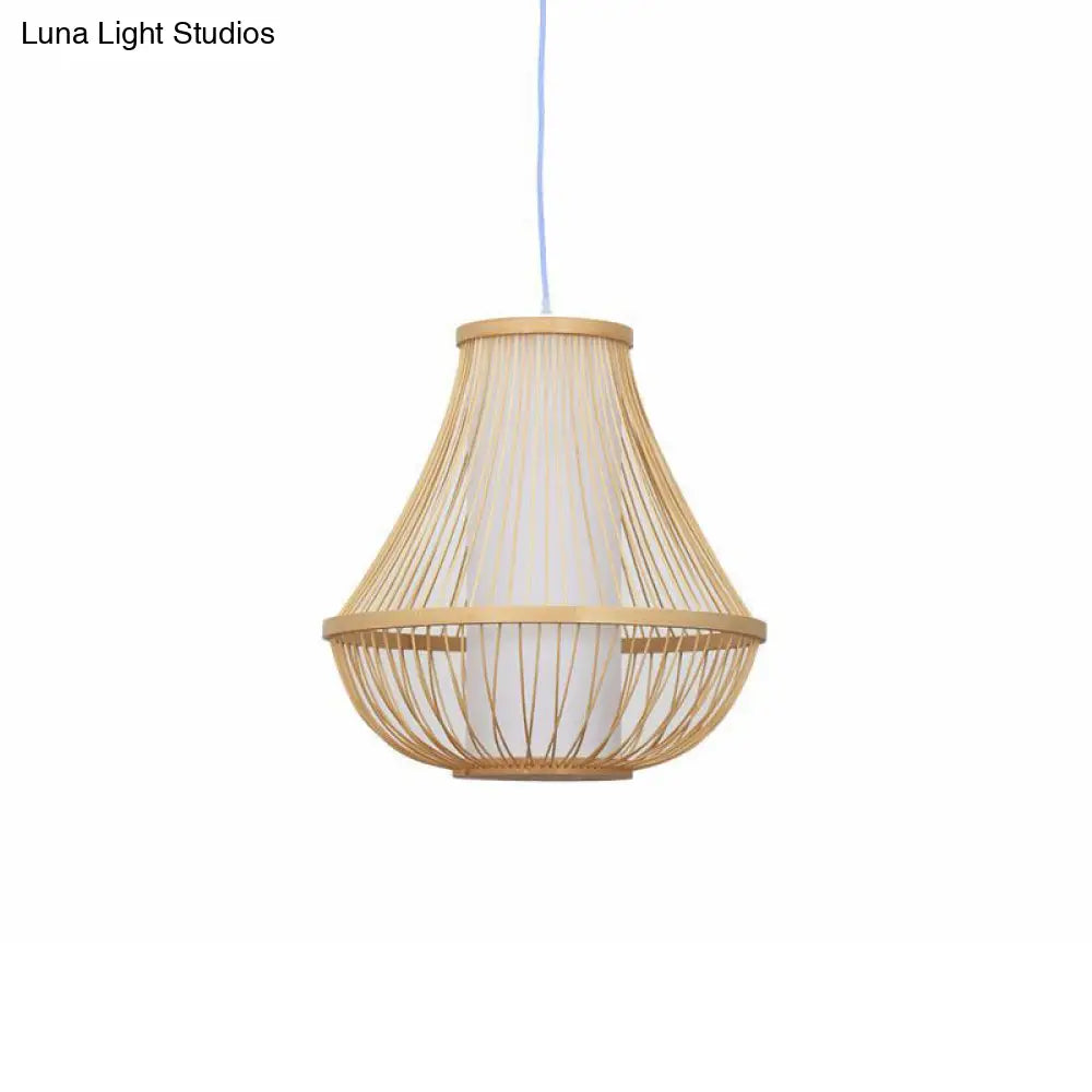 Bamboo Pendant Light: Stylish Pear-Shaped Suspension For Contemporary Restaurants