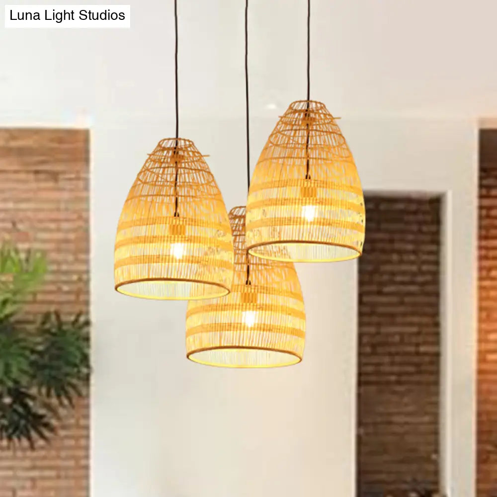 Bamboo Pendant Light - Wide Flare Ceiling Lamp With 1 Bulb In Beige