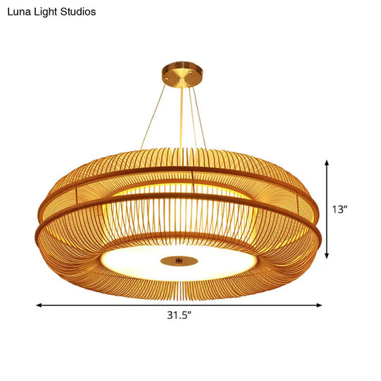 Bamboo Pendant Light With Beige Shade - Single Bulb Ceiling Lamp 25.5/31.5