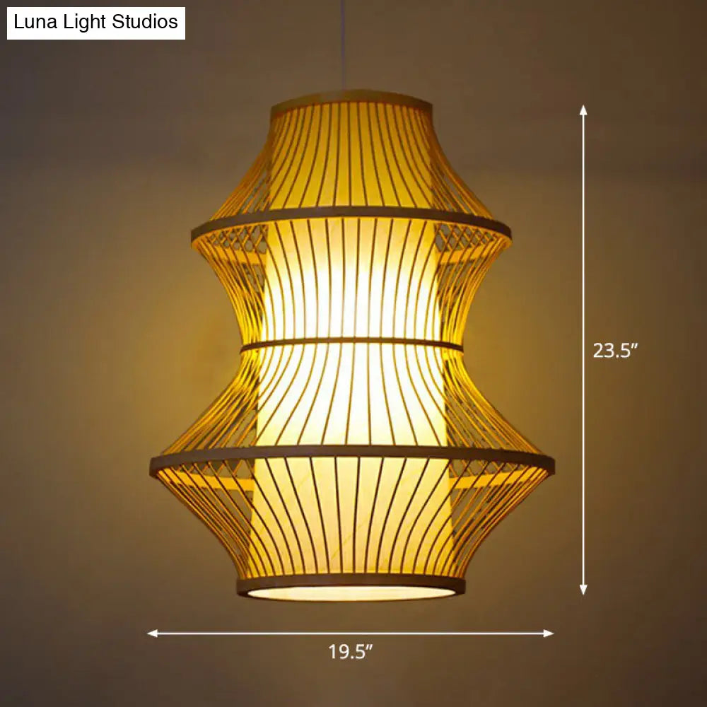 Bamboo Cage Suspension Pendant Light - Modern Wood Shade Perfect For Balcony / Gourd